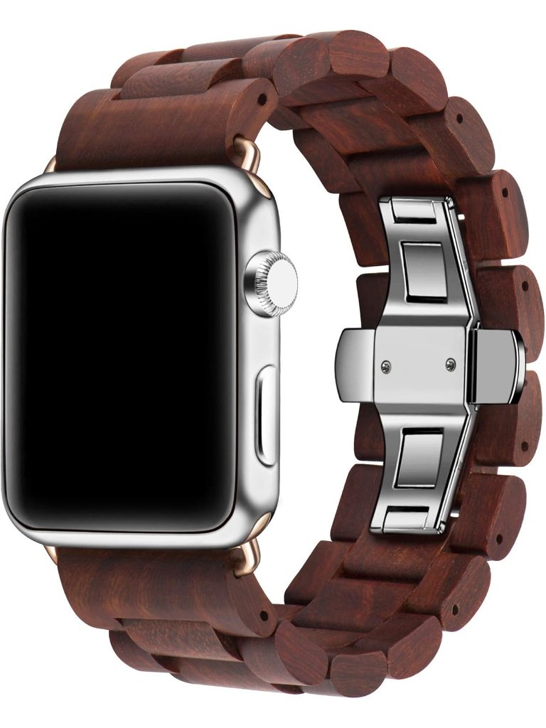 Mens Red Brown Analog Quartz Natural Hardwood Compatible Waterproof Wooden Watch